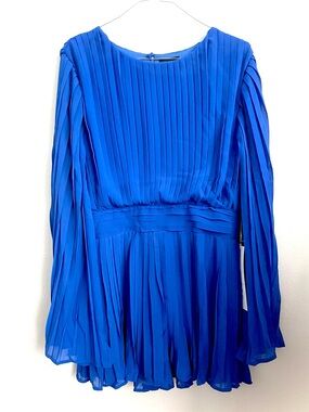 Lumiere Royal Blue Pleated Long-Sleeve Jumpsuit
